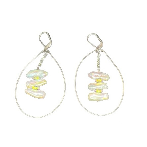 .925 Sterling Silver Fresh Water Pearl and Crystal Handmade Dangle Earrings - Picture 1 of 4